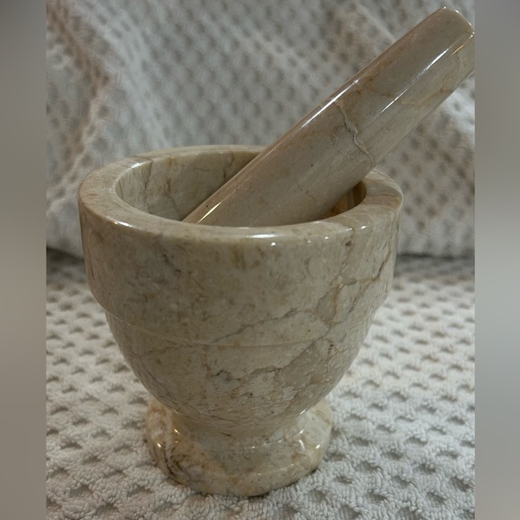Other - Mortar & Pestle Real Marble Stone Natural Heavy Crush Herbs Pills Meds Tool 4x4